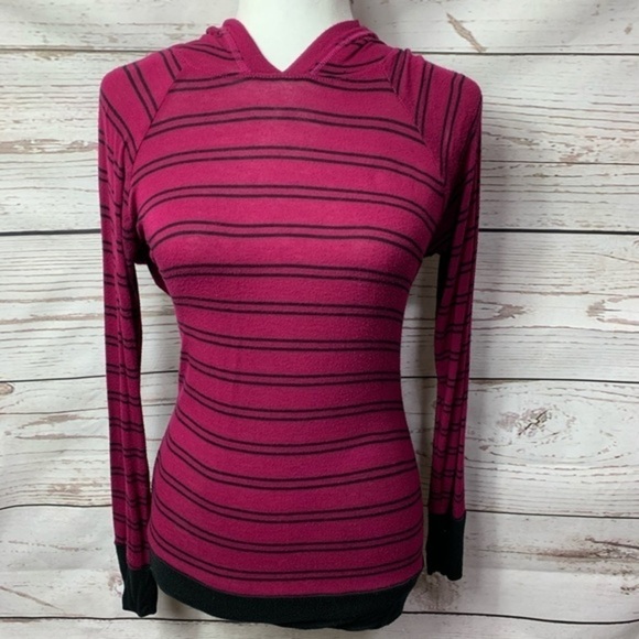 NWOT SPLASH Burgundy/Black Striped Hoodie - Picture 2 of 6